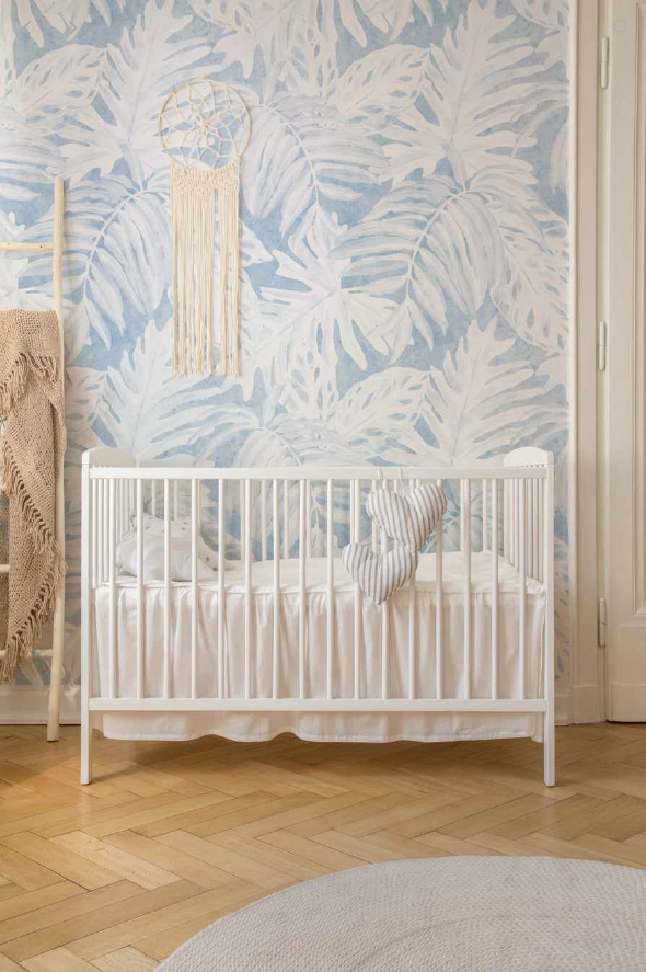 Papier peint White Luxe Palm en bleu